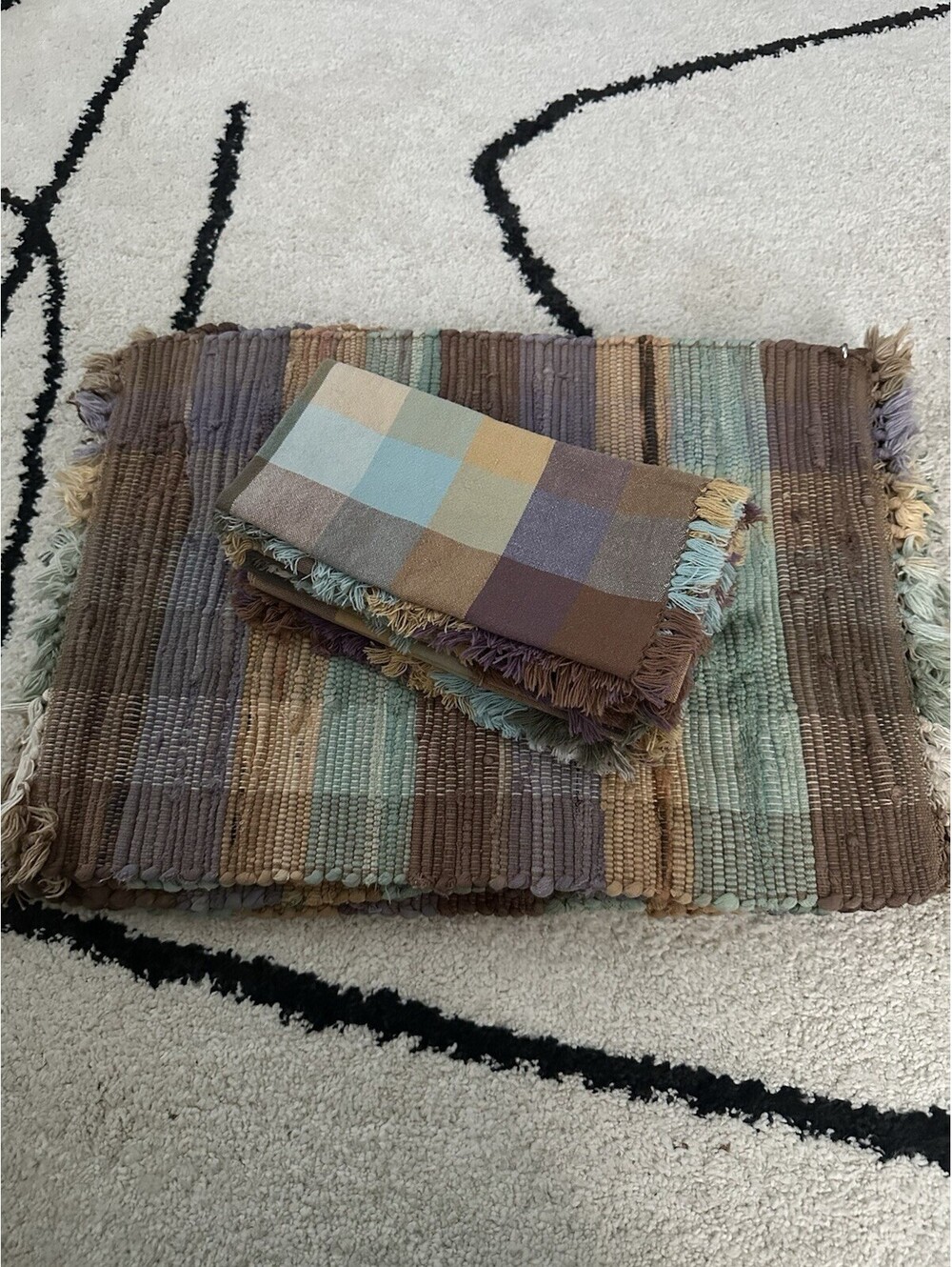 Vintage Rag Placemats And Matching Cloth Napkins Set of 8 Plaid Pattern